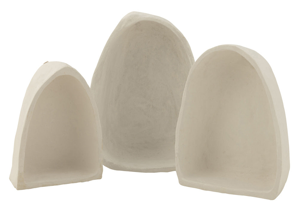 J-LINE SET VAN 3 WANDREKKEN PAPIER-MÂCHÉ WIT
