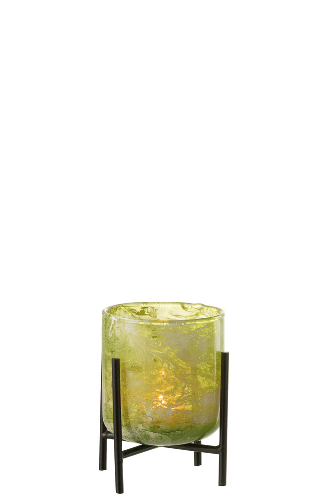 J-LINE WINDLICHT OP STANDAARD – GLAS/IJZER MARMER GROEN SMALL