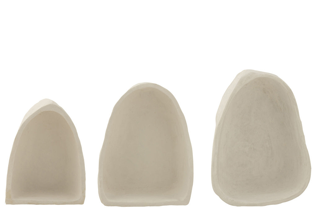 J-LINE SET VAN 3 WANDREKKEN PAPIER-MÂCHÉ WIT