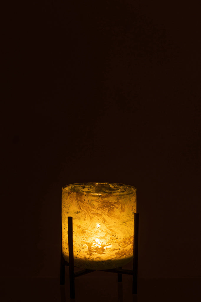 J-LINE WINDLICHT OP STANDAARD – GLAS/IJZER MARMER GROEN SMALL